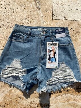 Rewash Women's Super High Rise Distressed Denim Shorts - Light Blue